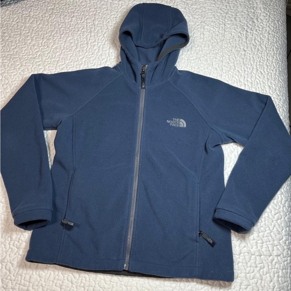 The North Face Fleece Jacket Women M gray Windwall Full Zip Hooded Sweater Logo